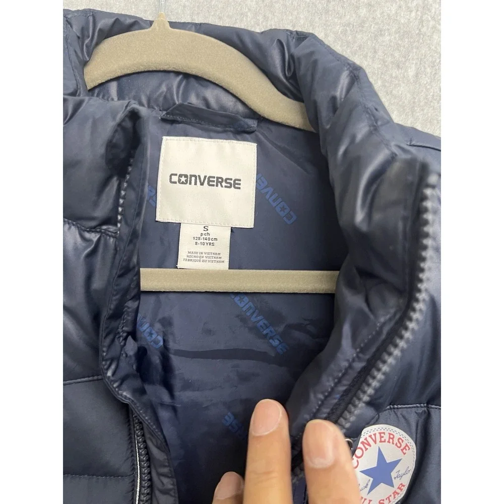 Converse Boys Navy Blue Puffer Vest Chuck Taylor All Star Logo Size S 8-10 Years